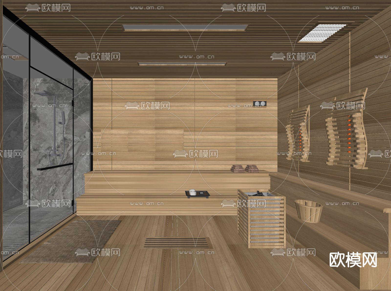 现代洗浴桑拿房su模型下载（渲染图2）