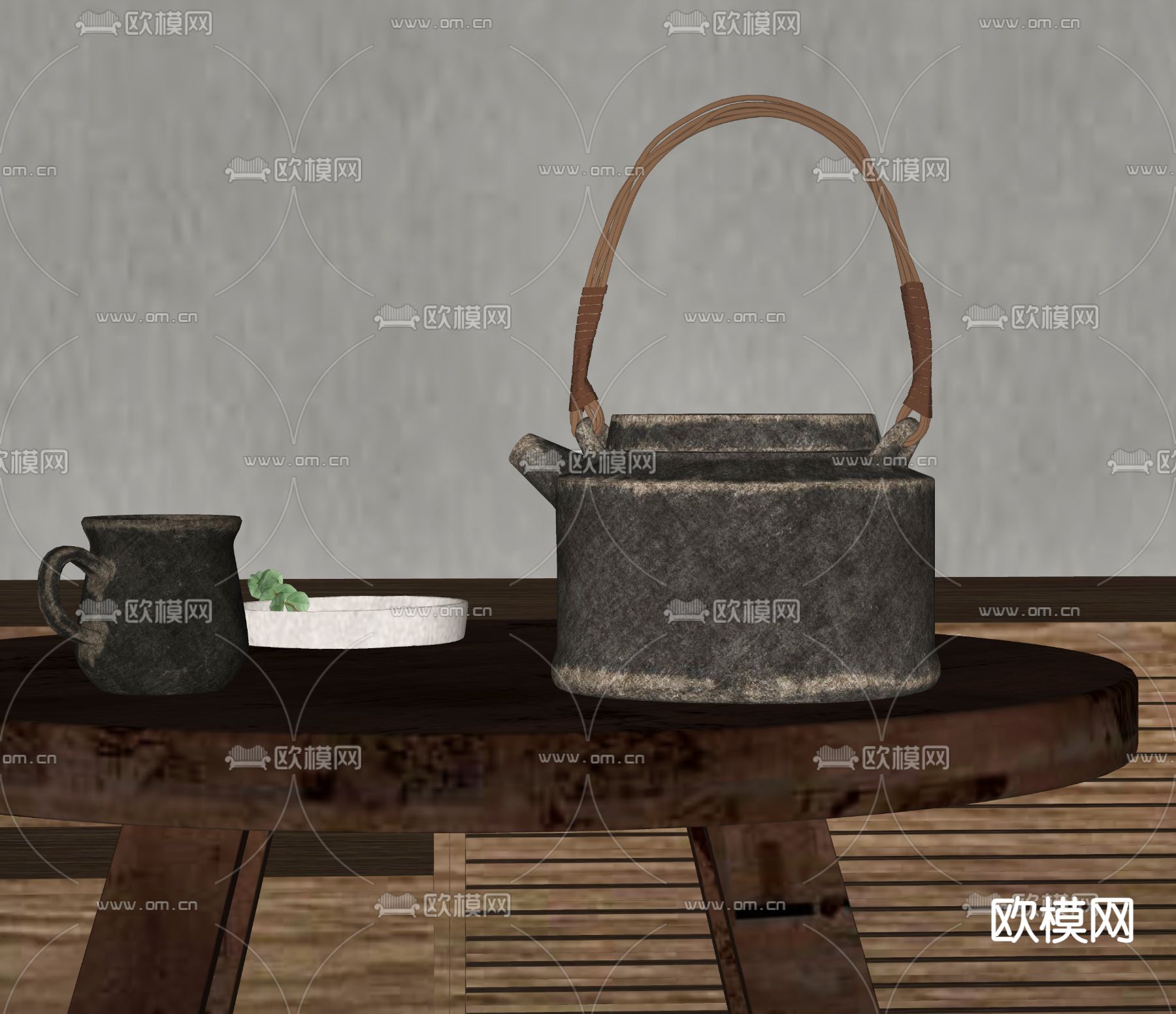 侘寂风茶具su模型下载（渲染图2）