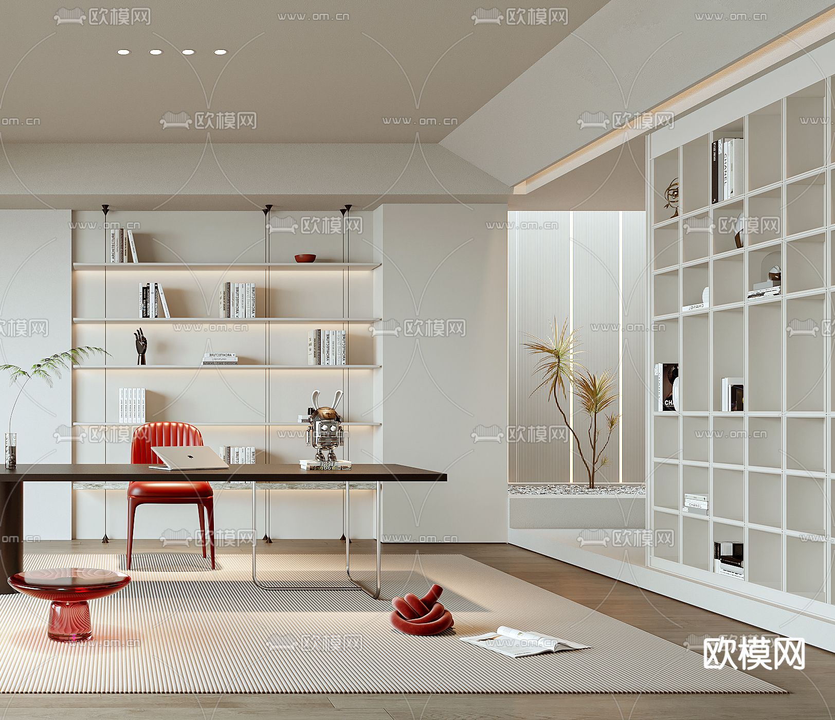 现代书房3d模型下载（渲染图2）