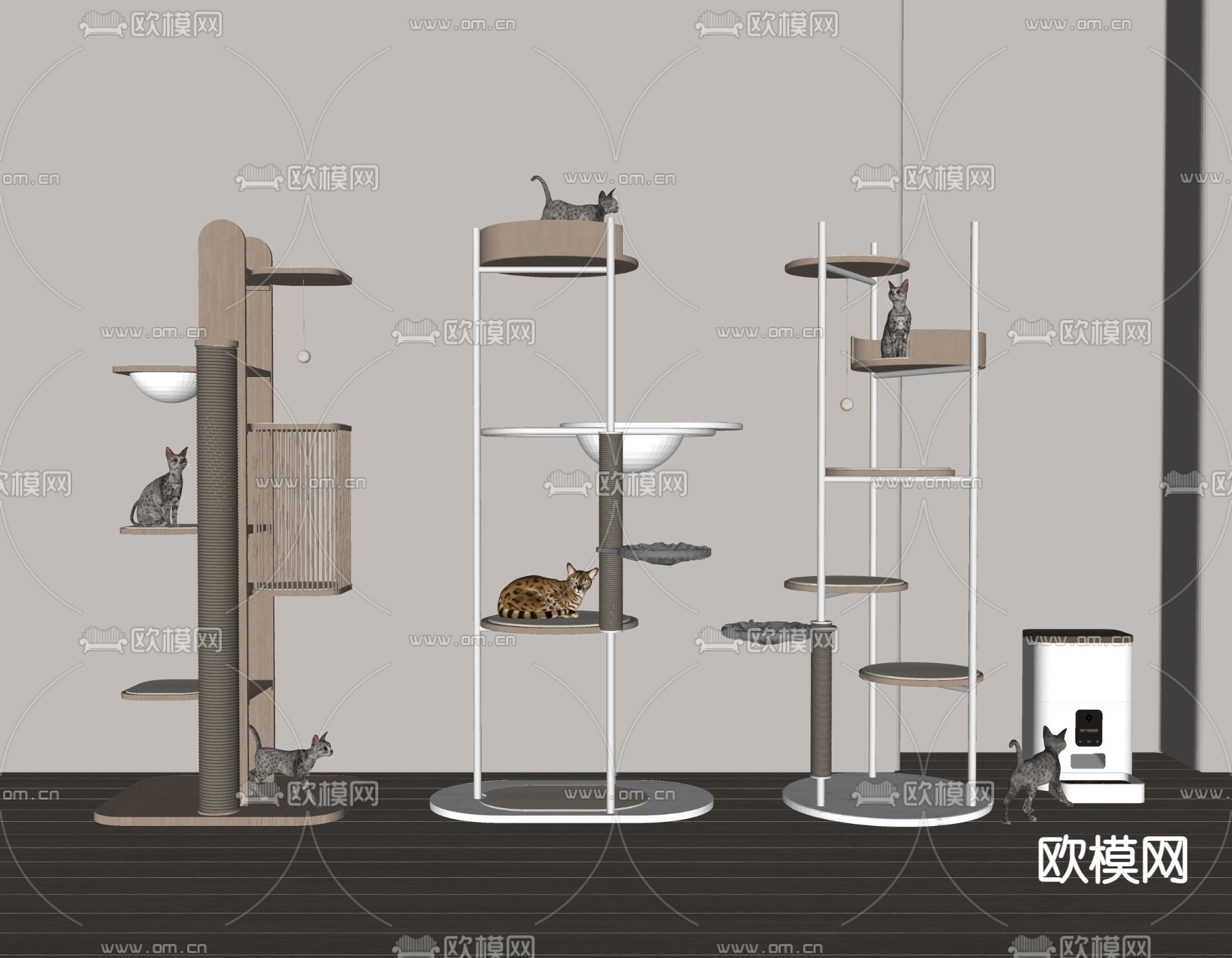 猫爬架 自动喂食器 猫窝su模型下载（渲染图2）
