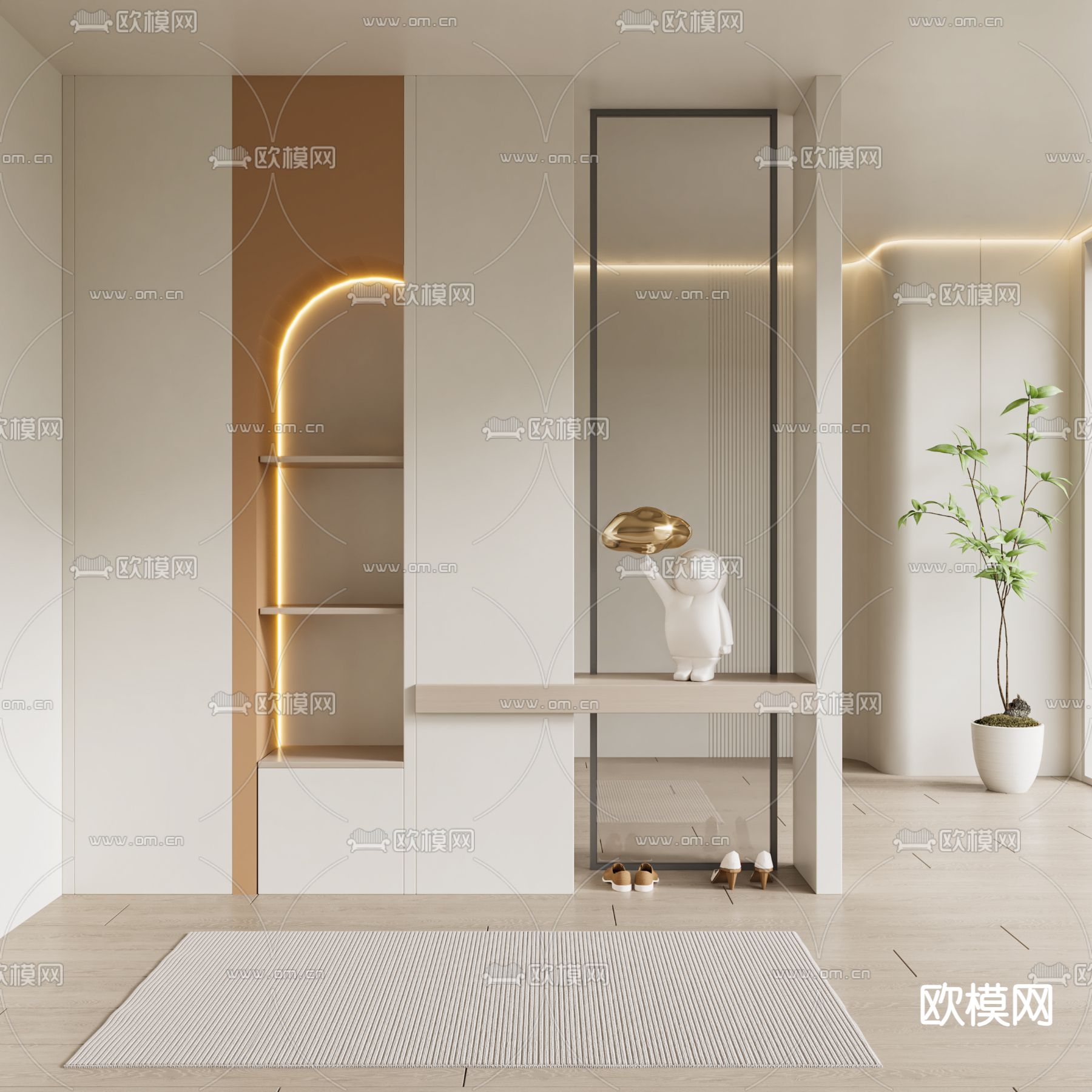 奶油风门厅 玄关过道3d模型下载