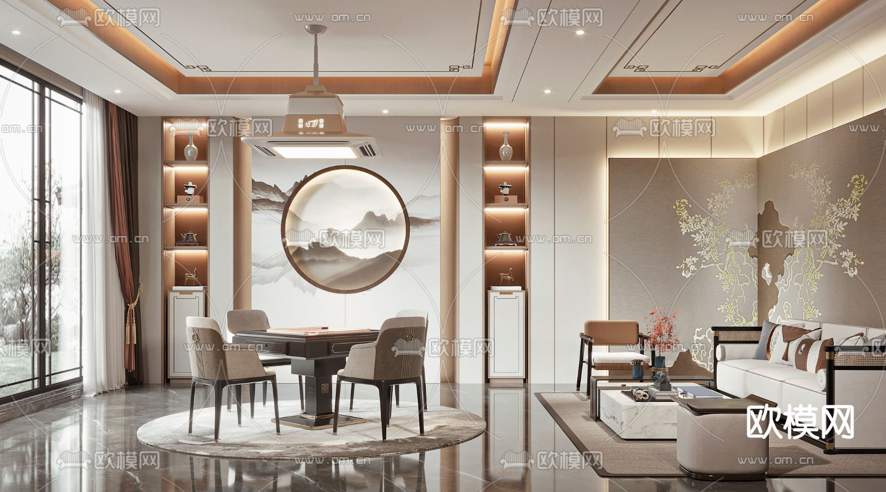 新中式棋牌室su模型下载（渲染图1）