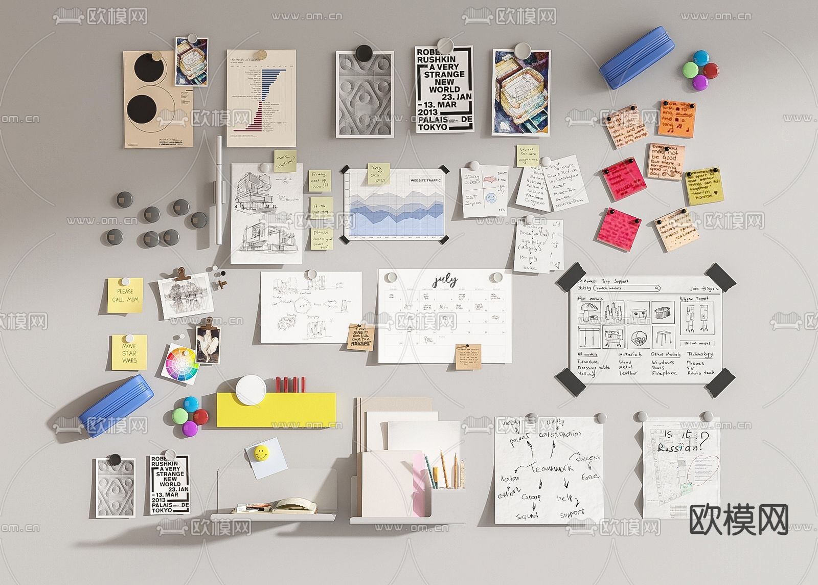 办公用品 便签纸su模型下载（渲染图1）