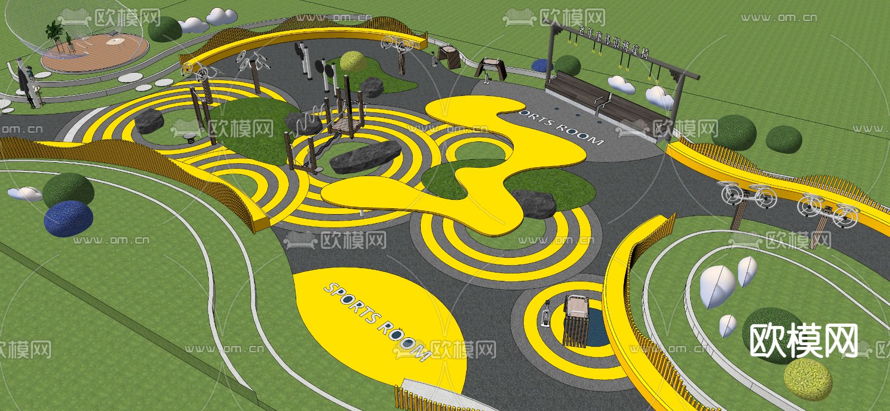 现代老年活动广场su模型下载（渲染图3）