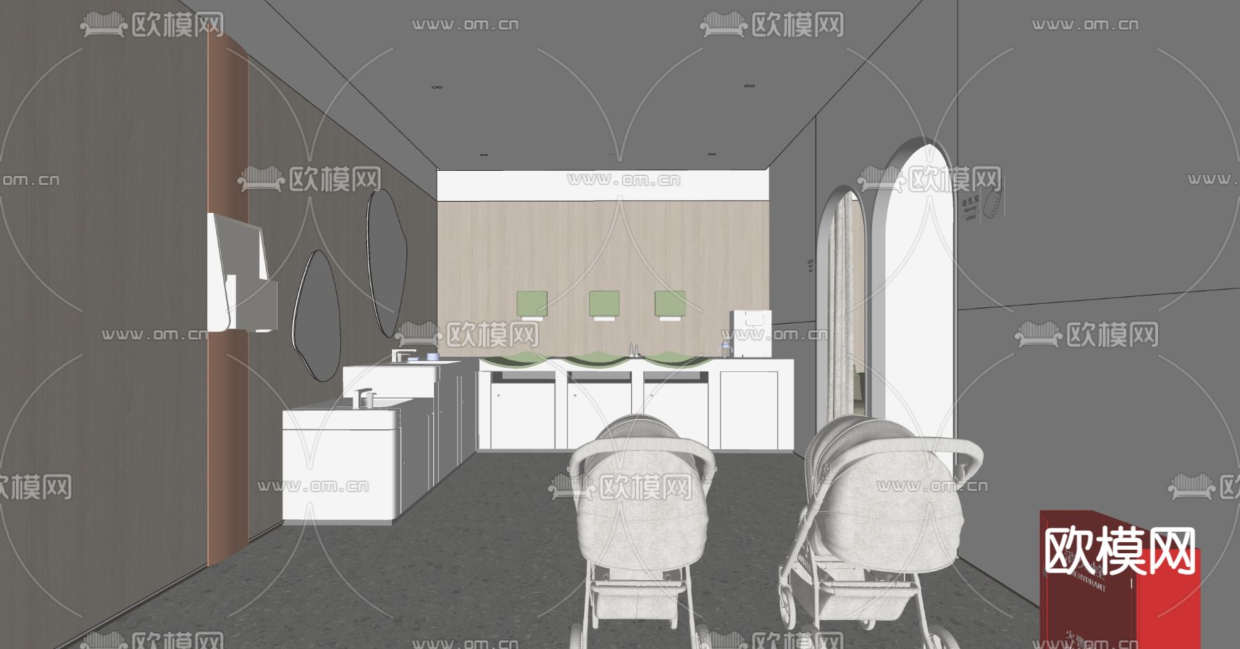 现代母婴室 哺乳室su模型下载（渲染图2）