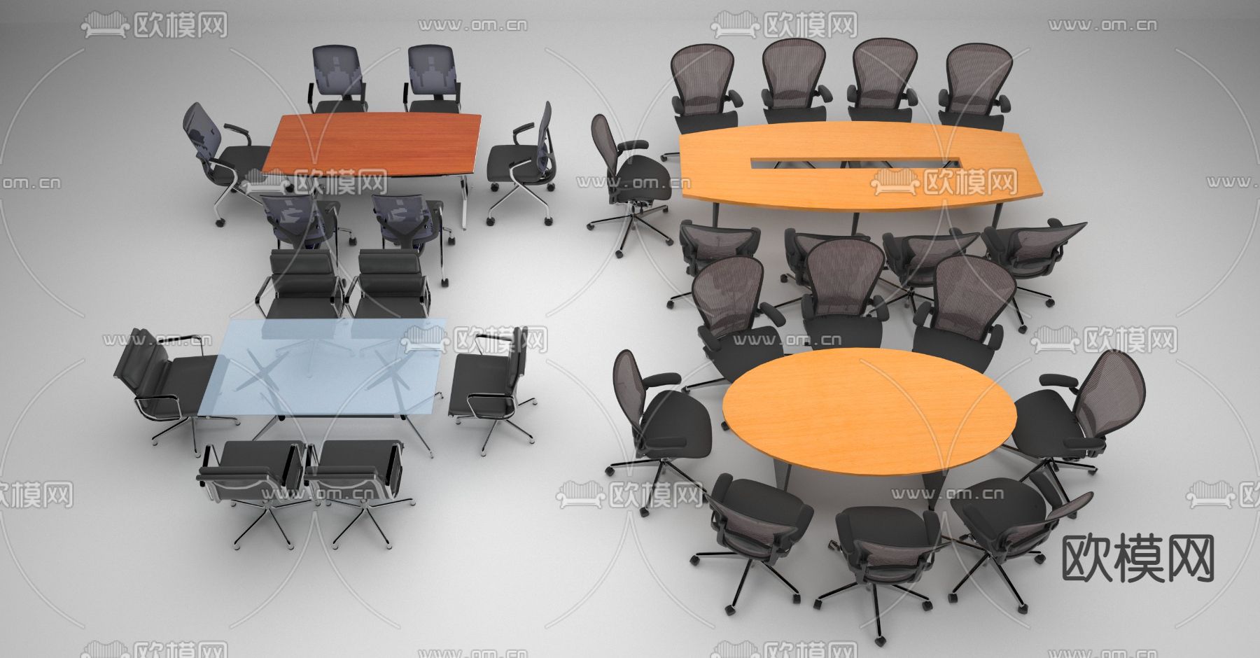 现代会议桌椅su模型下载（渲染图1）