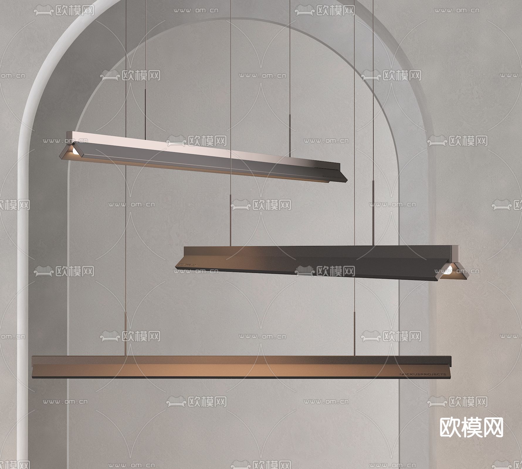 长条吊灯 办公灯3d模型下载_ID14066444_3dmax免费模型-欧模网