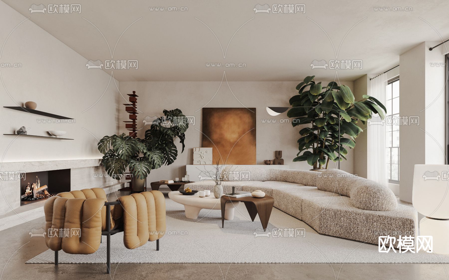 侘寂风客厅3d模型下载（渲染图1）