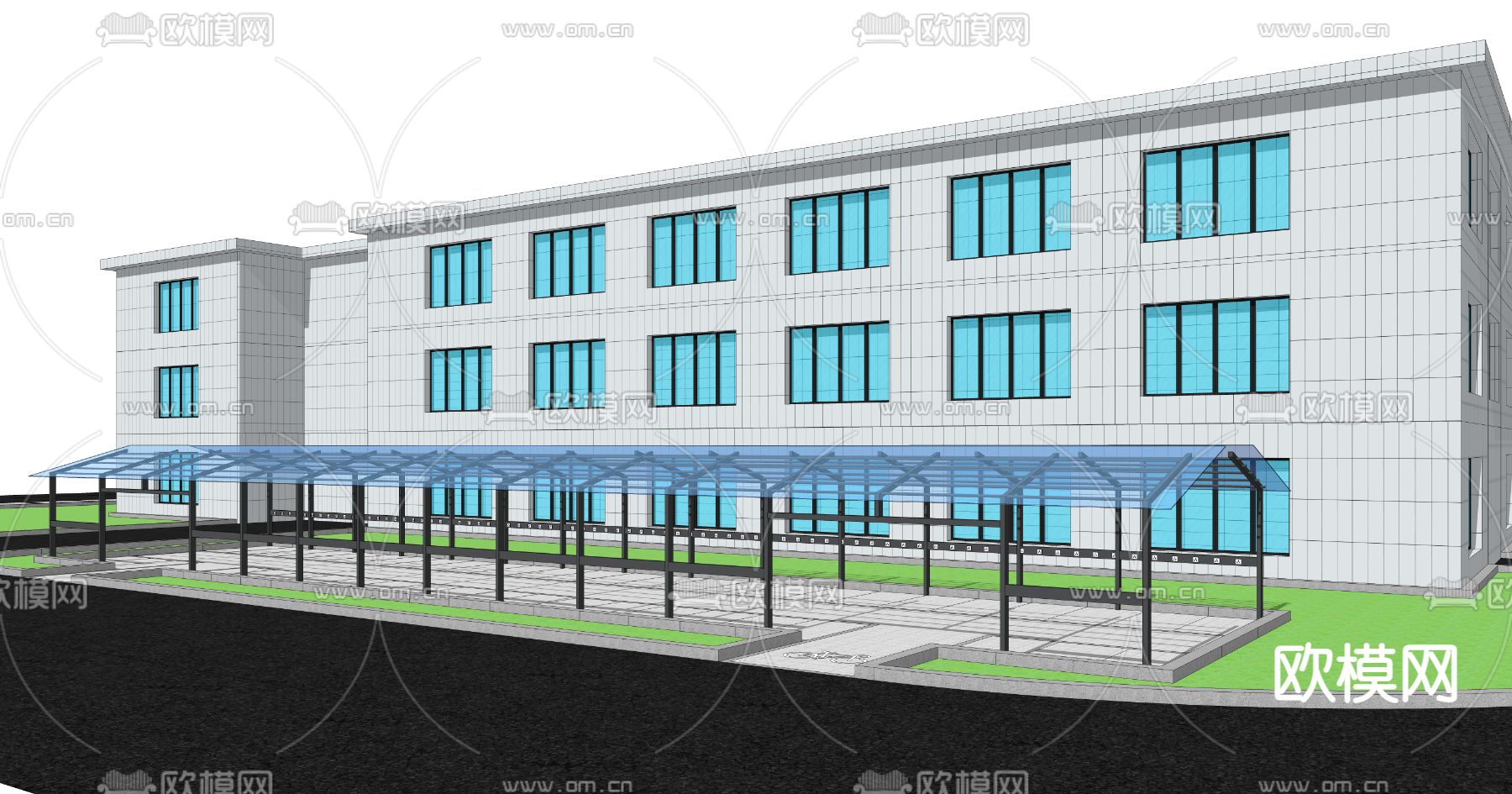 电动车停车棚 停车位su模型下载（渲染图2）