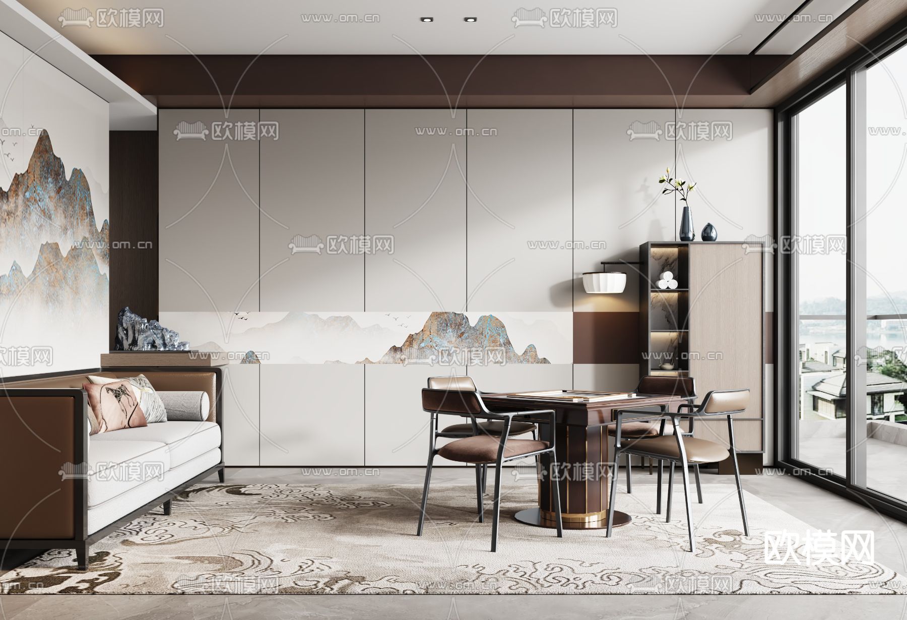 新中式棋牌室 麻将房3d模型下载