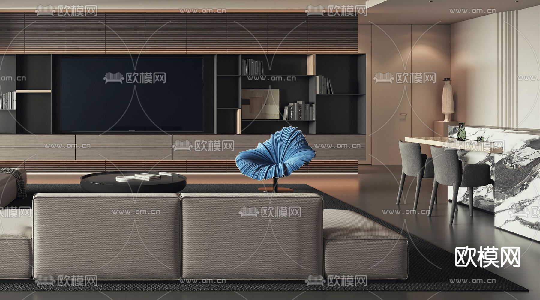 高级灰客厅3d模型