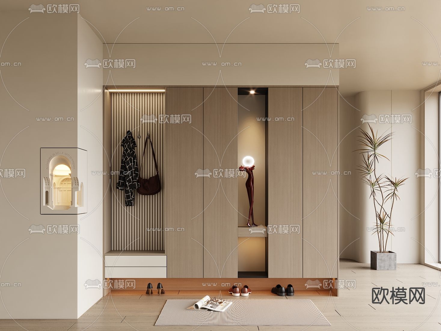 奶油风鞋柜 鞋帽柜3d模型下载