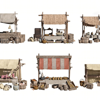  中式外摆摊位su模型 