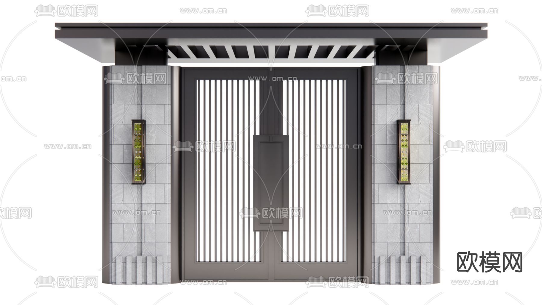 新中式庭院大门 庭院门su模型下载（渲染图1）