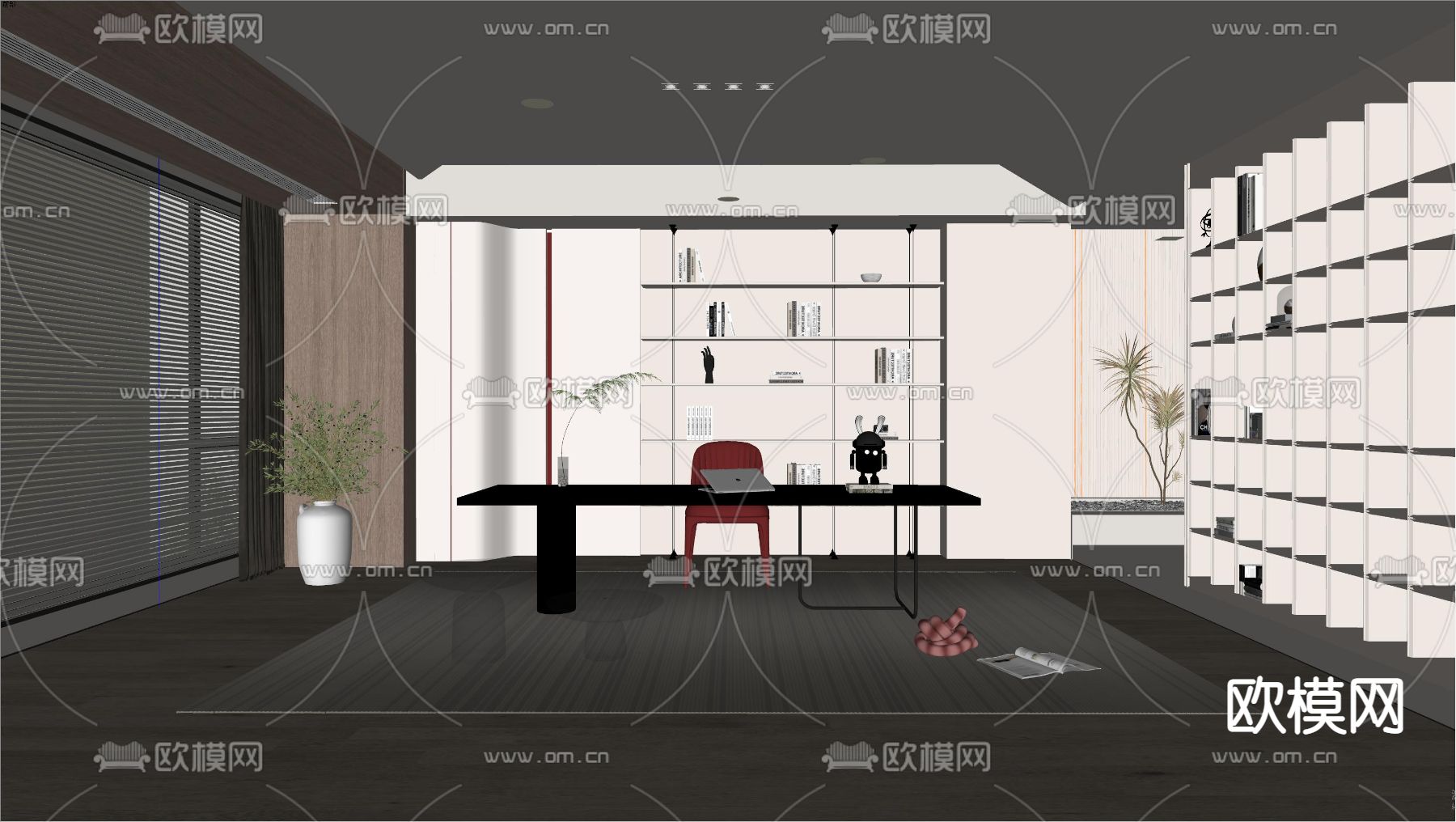 现代书房su模型下载（渲染图2）