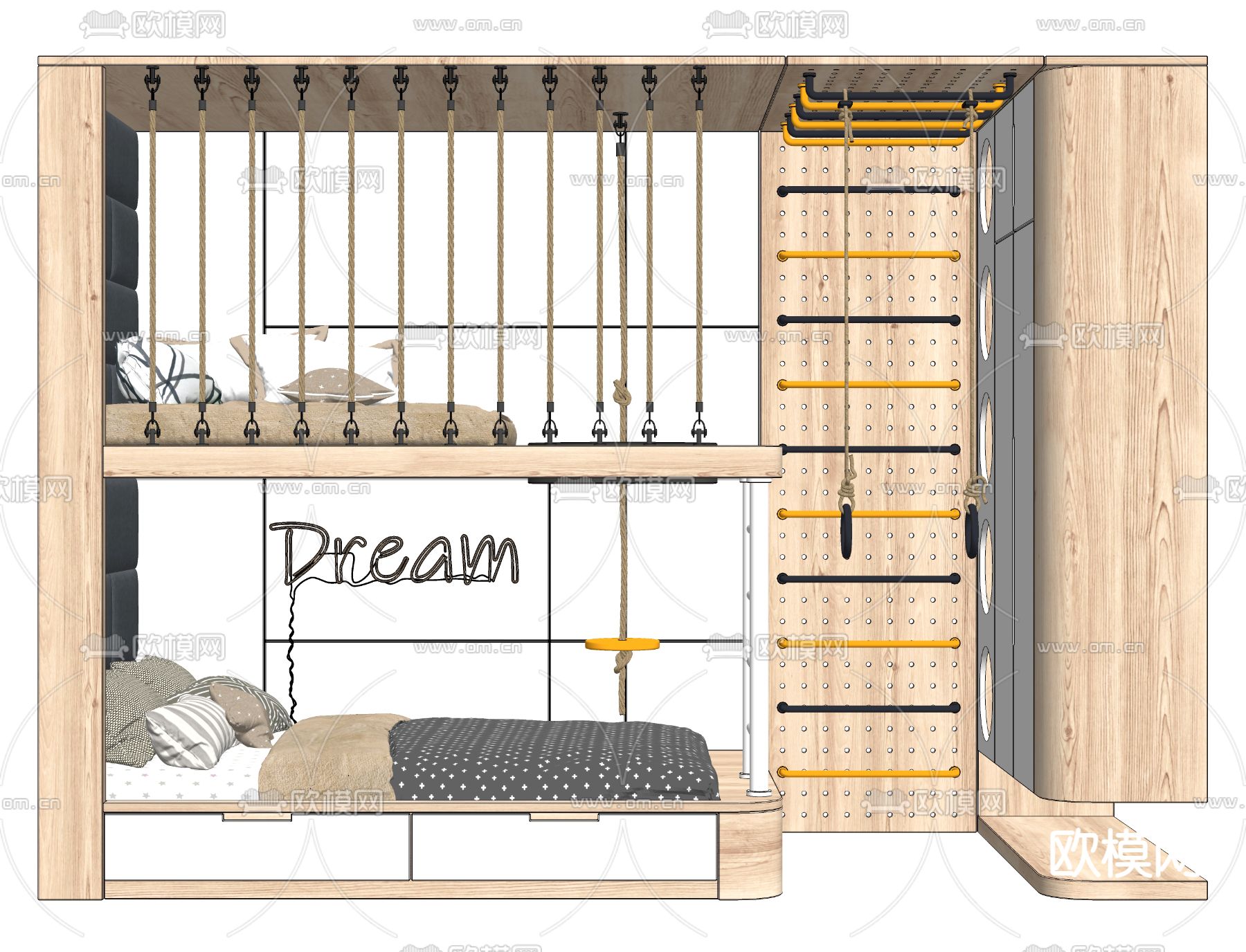 现代儿童床 上下床 双层床su模型
