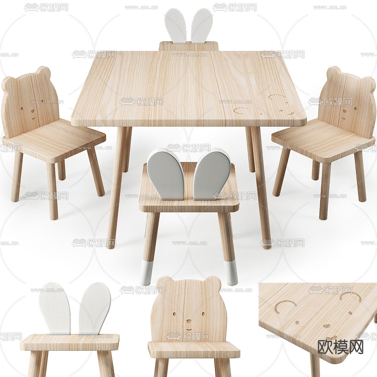 实木桌椅 儿童桌椅3d模型下载（渲染图1）