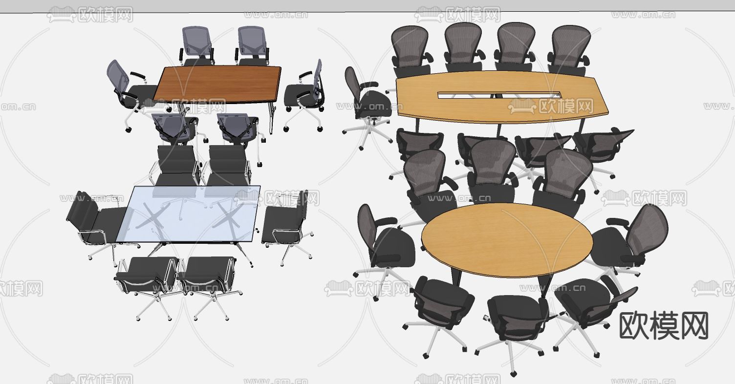 现代会议桌椅su模型下载（渲染图2）