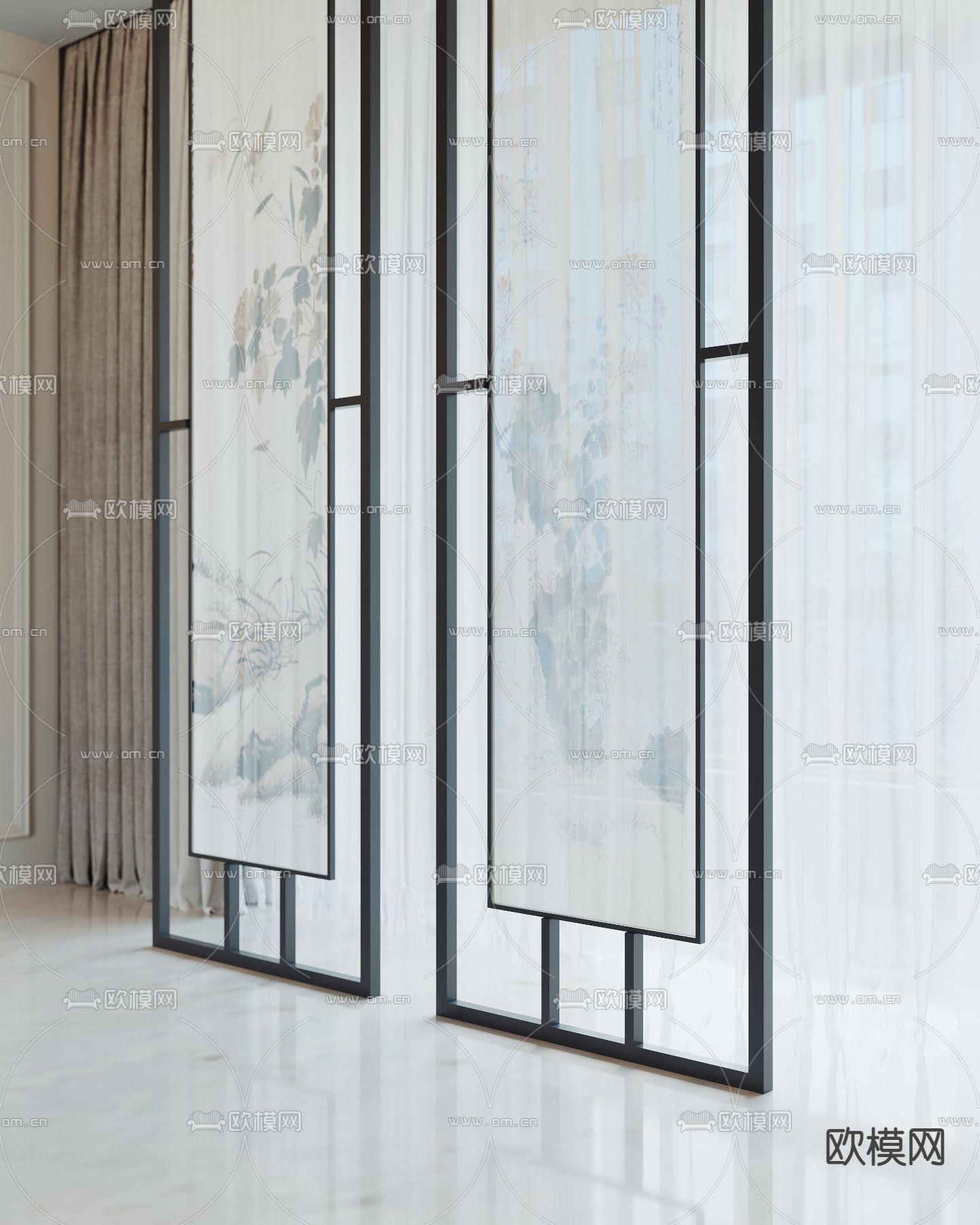 新中式隔断 屏风3d模型下载