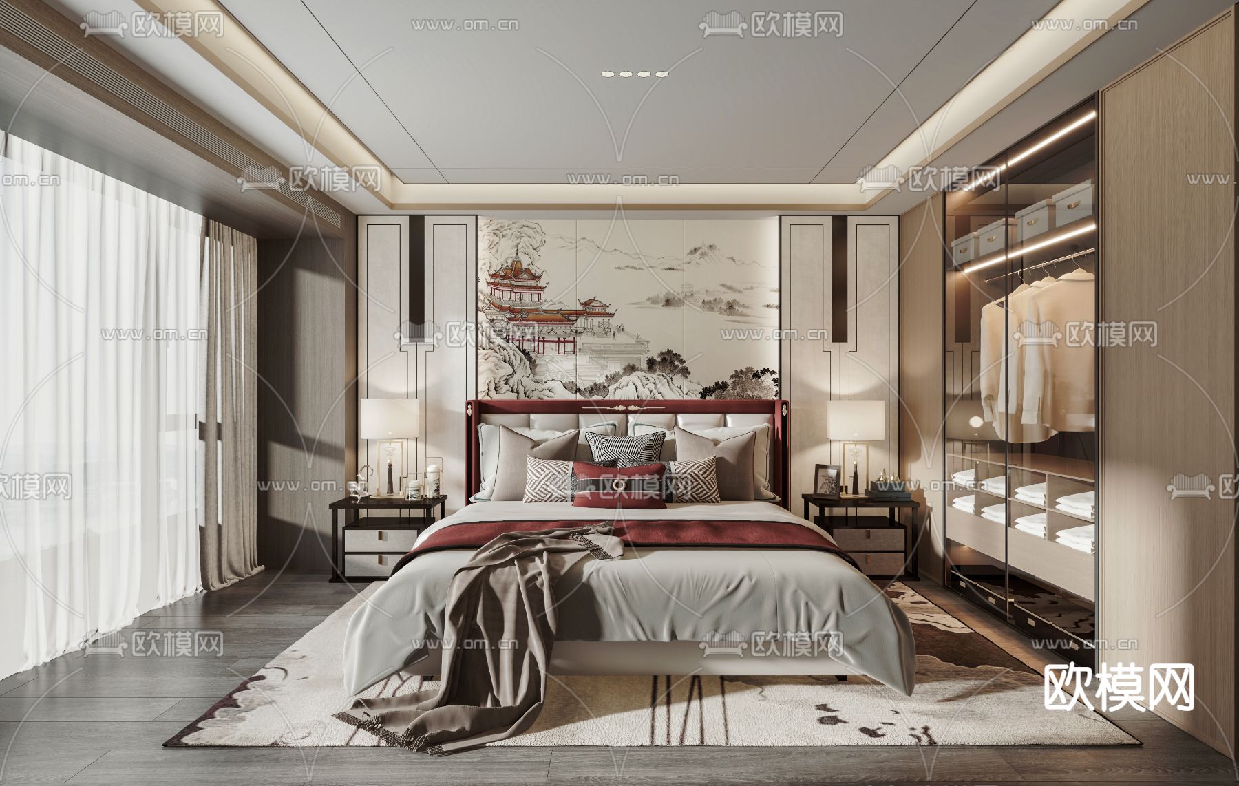 中式卧室 主卧3d模型下载