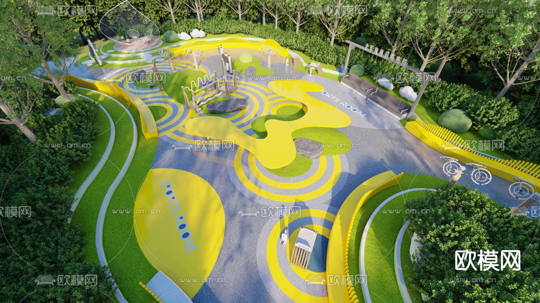 现代老年活动广场su模型下载（渲染图2）