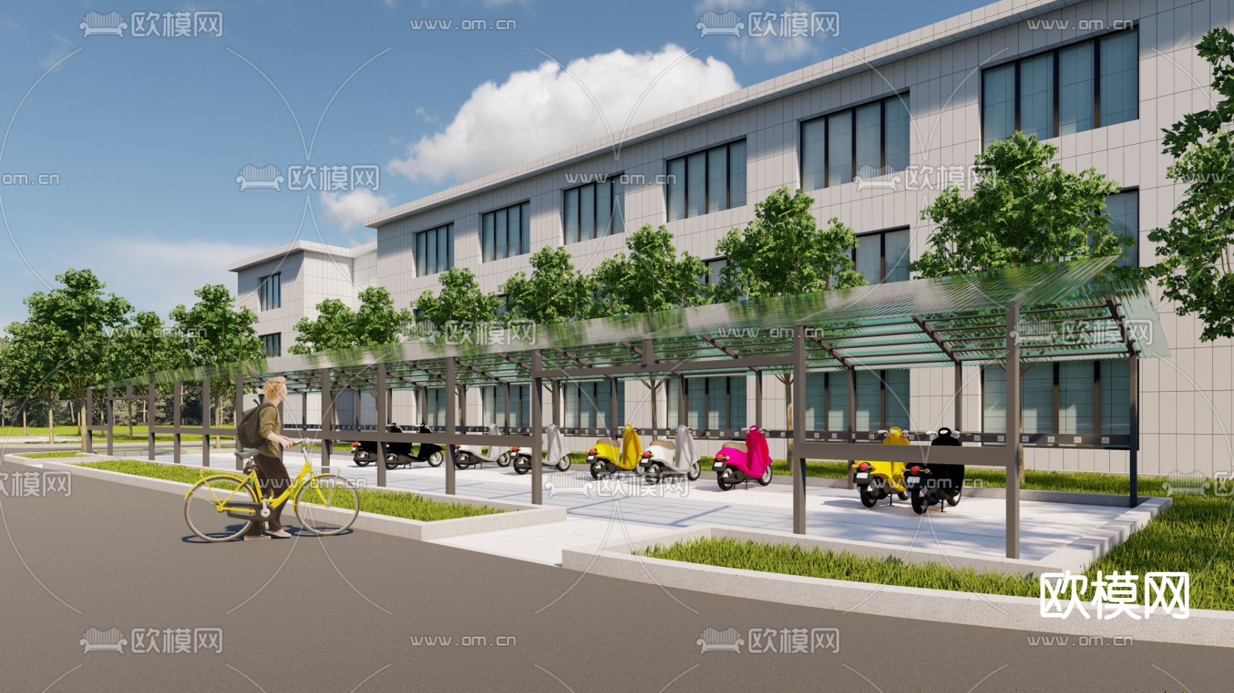 电动车停车棚 停车位su模型下载（渲染图1）