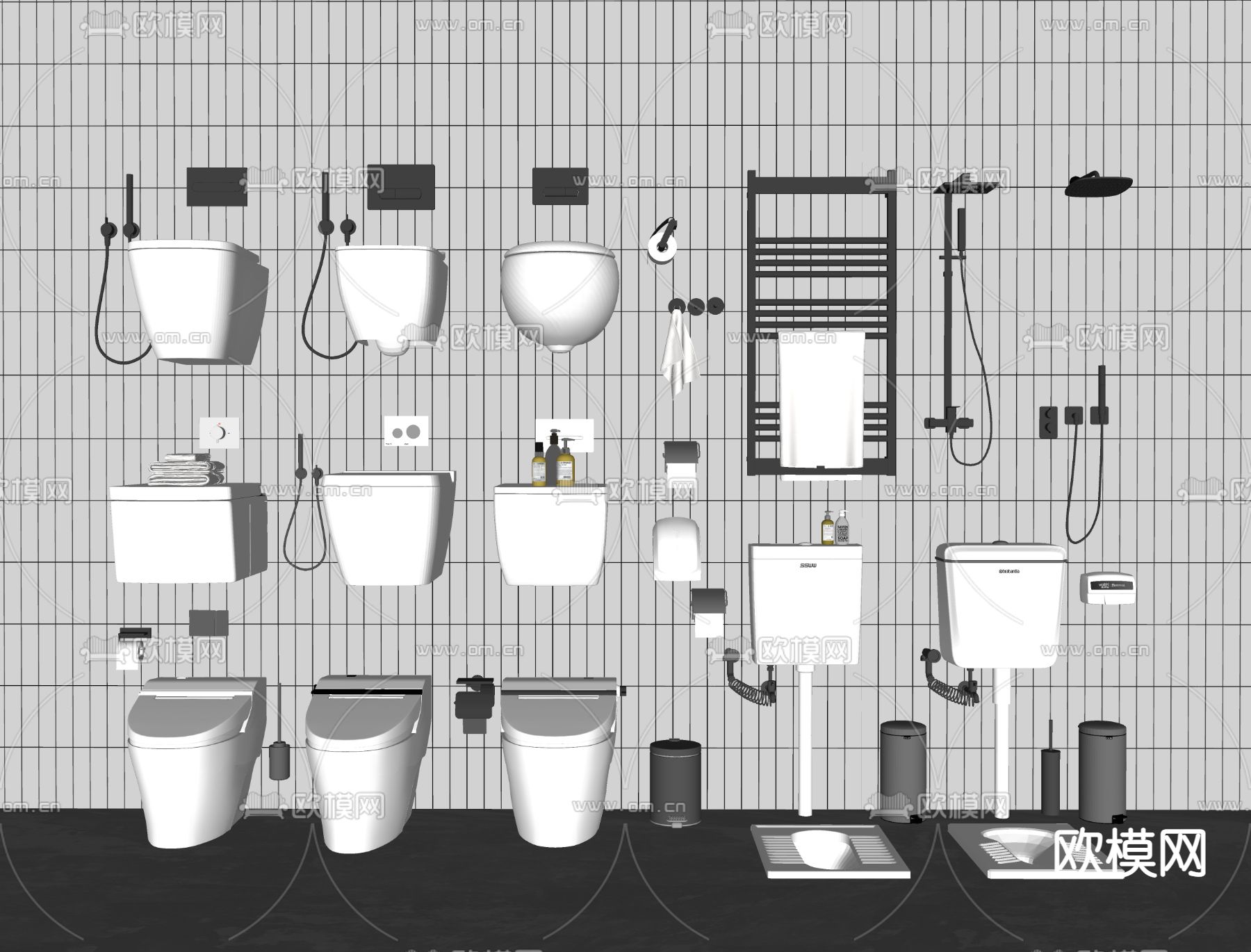 蹲厕 小便池 马桶su模型下载（渲染图2）