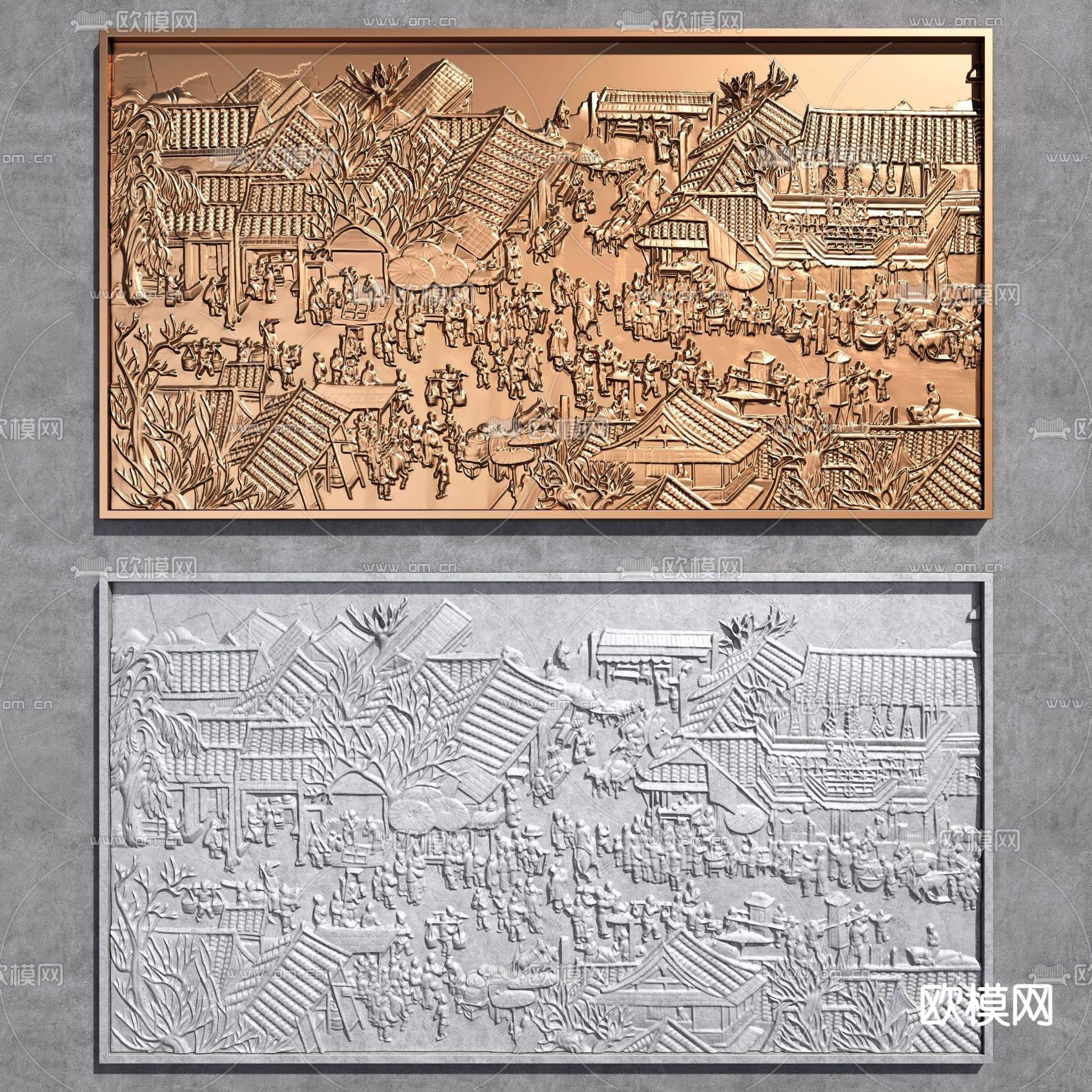 新中式浮雕 雕花牌匾su模型下载（渲染图1）