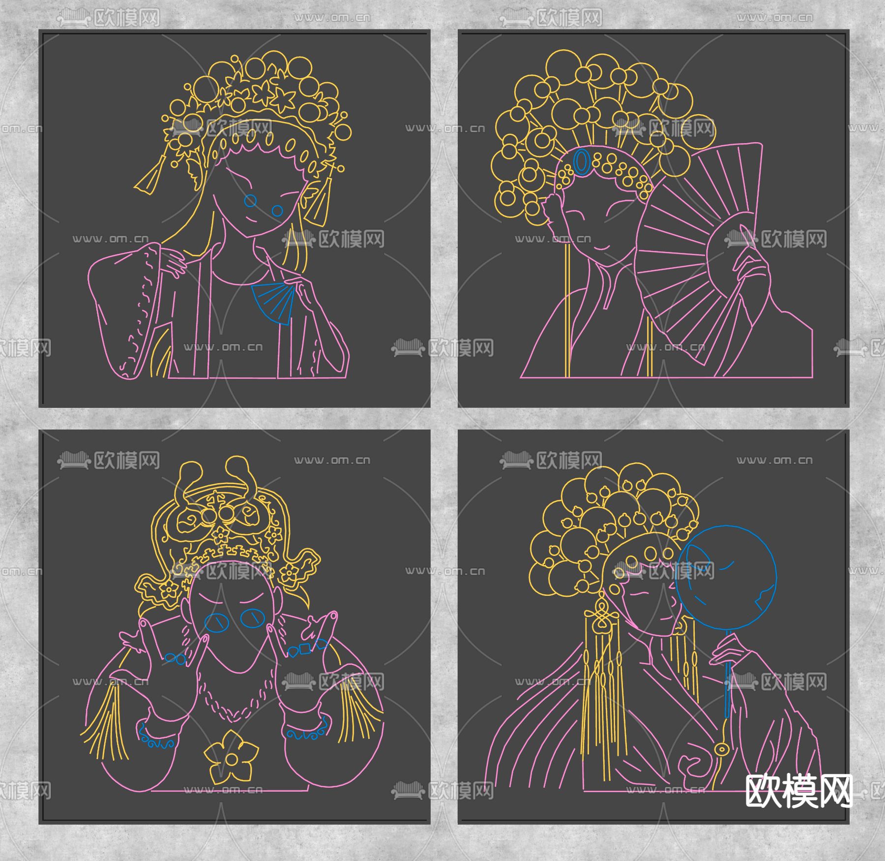 新中式国潮京剧霓虹灯su模型下载（渲染图2）