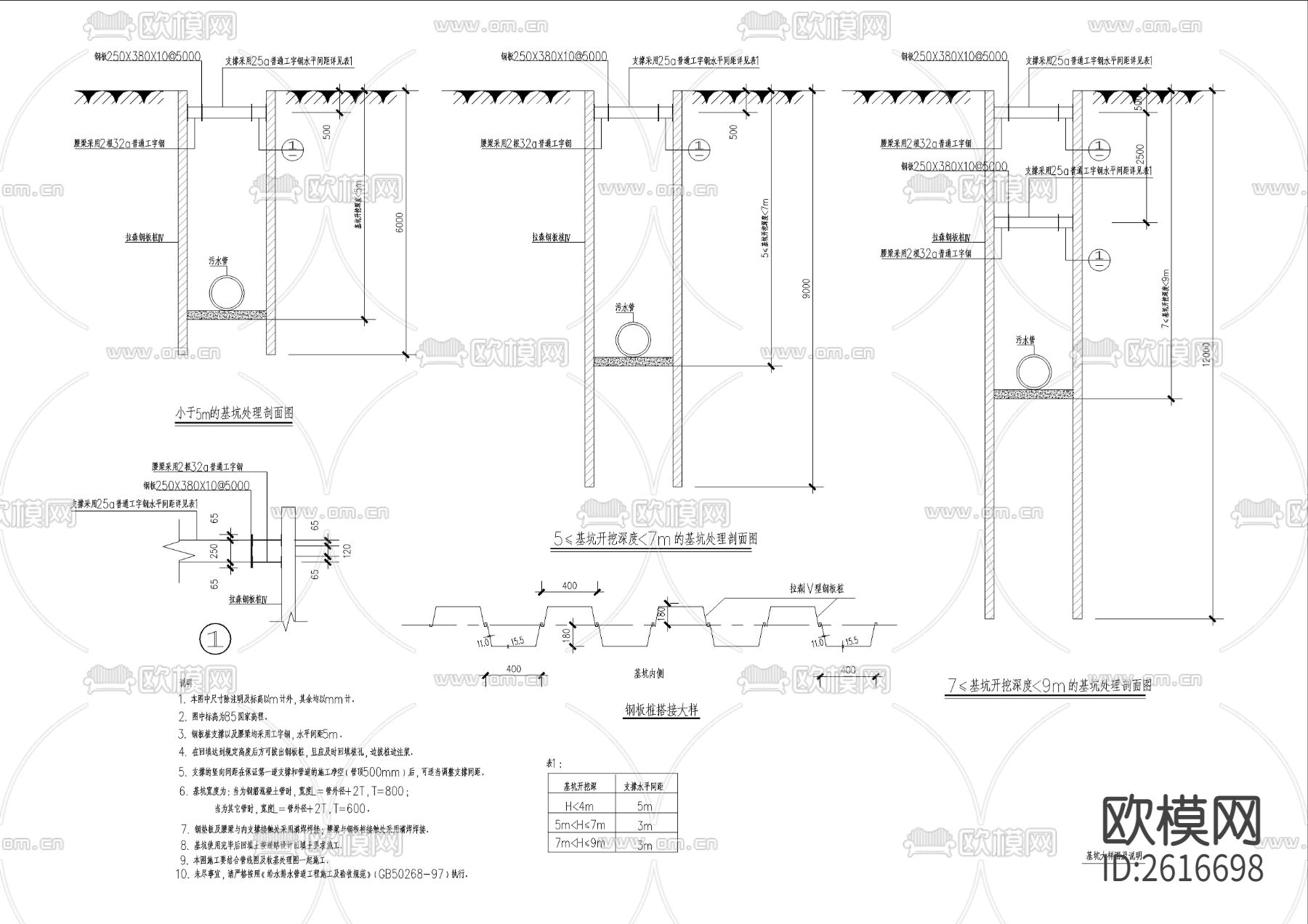 管道基坑支护CAD施工图下载（渲染图1）