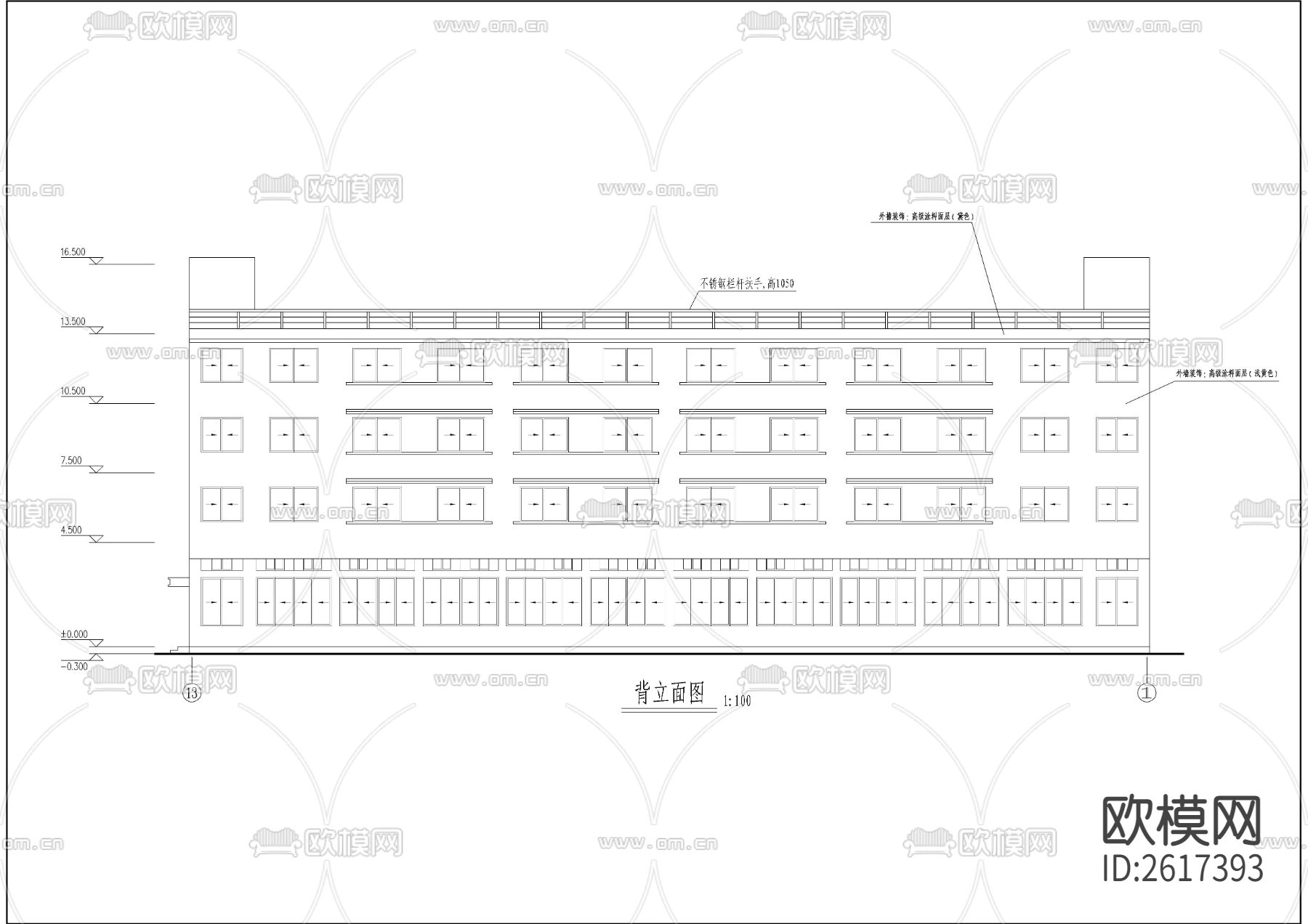 杭州车业有限公司宿舍楼CAD施工图下载（渲染图9）