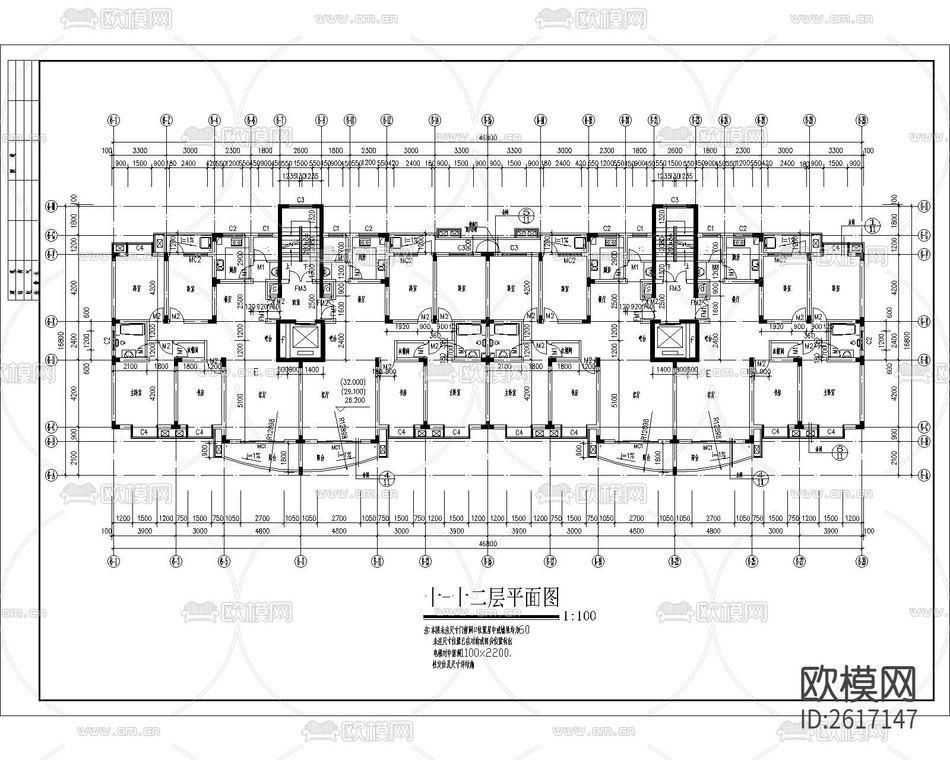 某高层住宅6栋CAD施工图-免费3dmax模型库-欧模网
