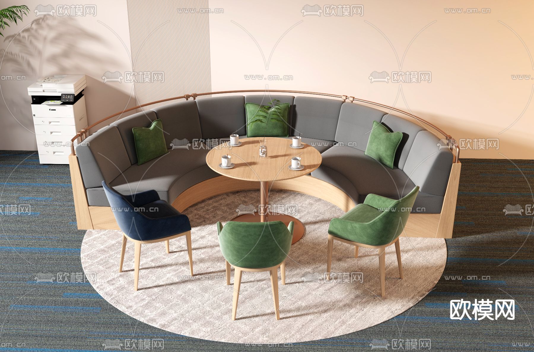 卡座餐桌椅  弧形卡座3d模型