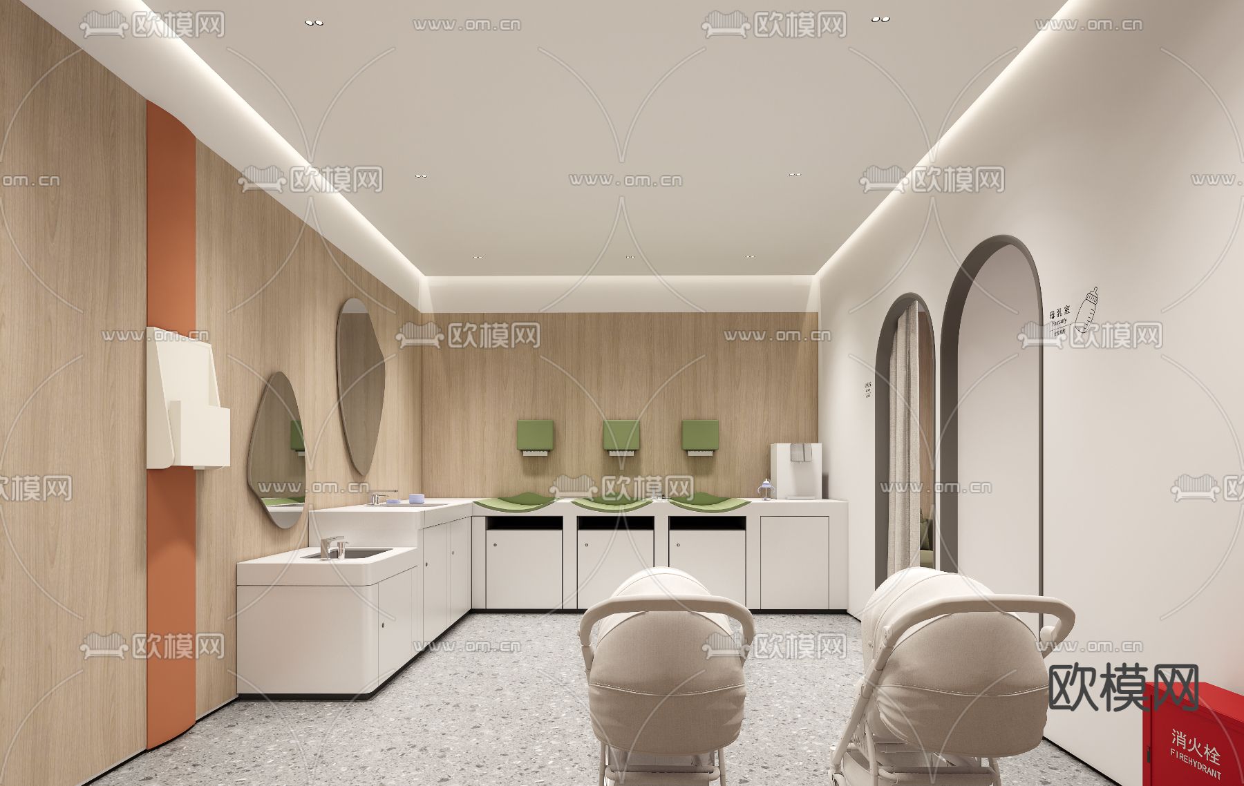 现代母婴室 哺乳室su模型下载（渲染图1）