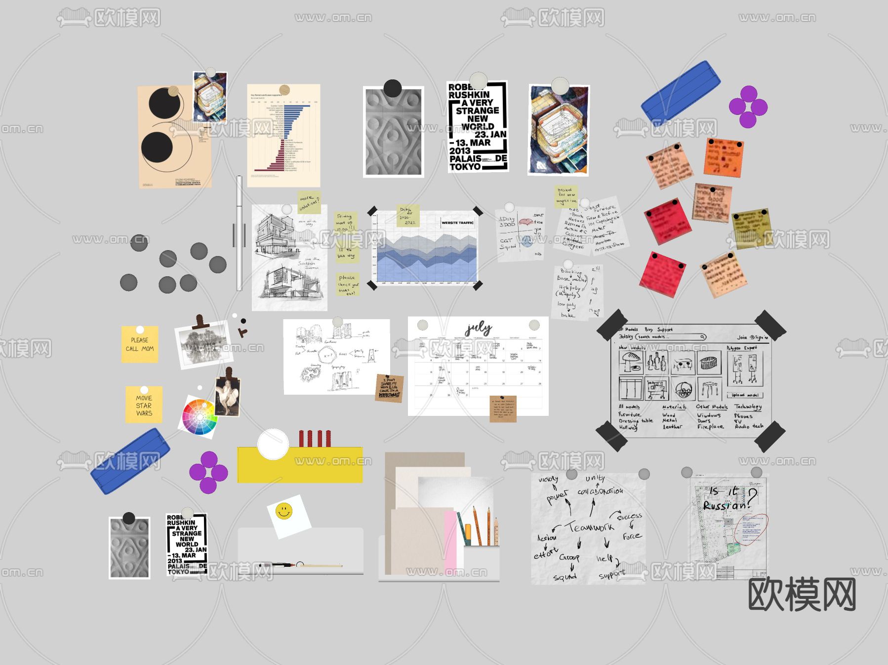 办公用品 便签纸su模型下载（渲染图2）