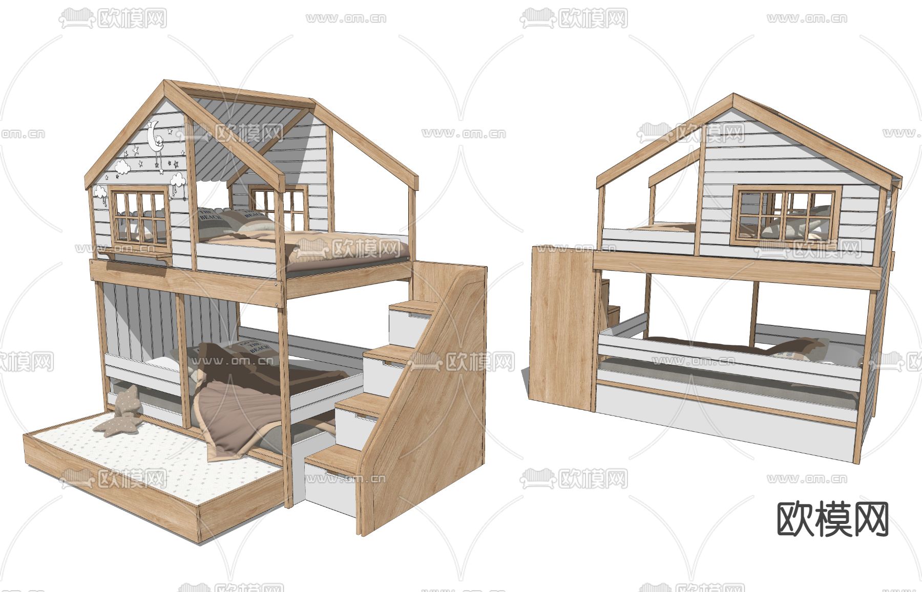 北欧儿童床 上下床su模型下载（渲染图2）