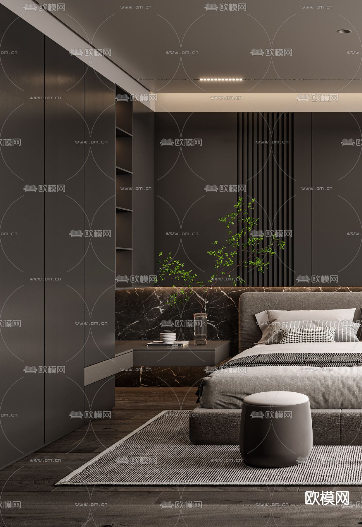 暗黑风卧室 主卧3d模型下载（渲染图2）