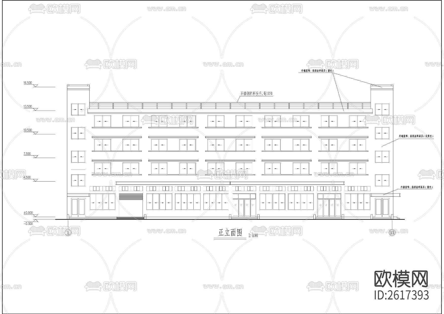 杭州车业有限公司宿舍楼CAD施工图下载（渲染图7）