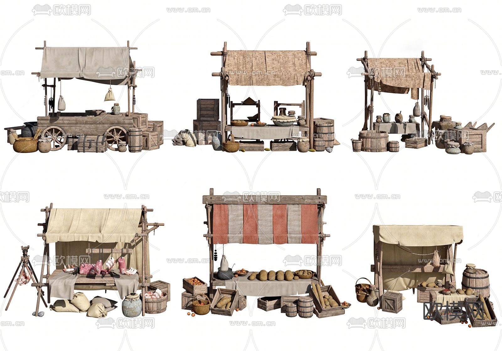 中式外摆摊位su模型下载（渲染图1）