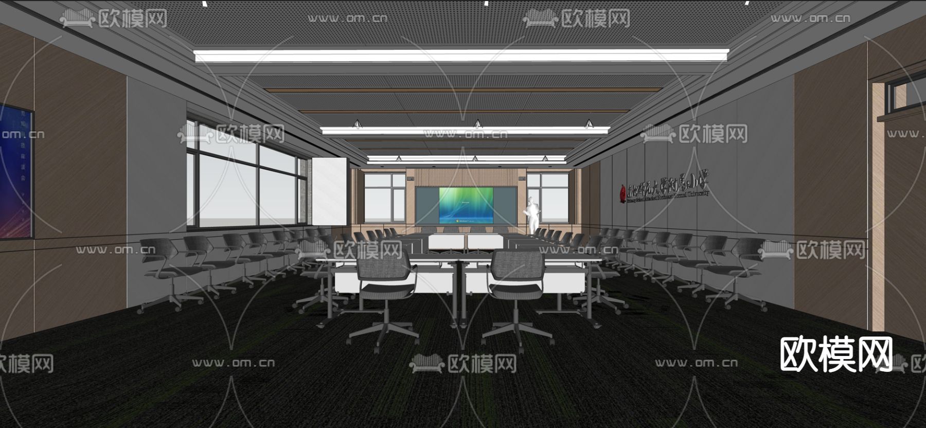现代会议室su模型下载（渲染图2）