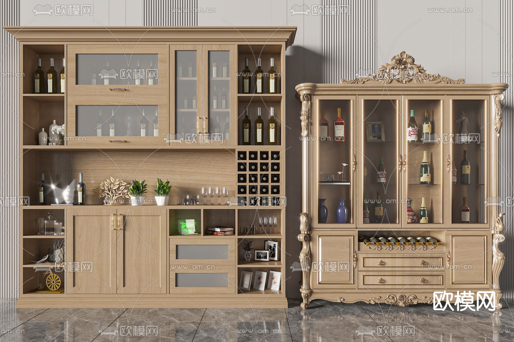 欧式酒柜3d模型下载