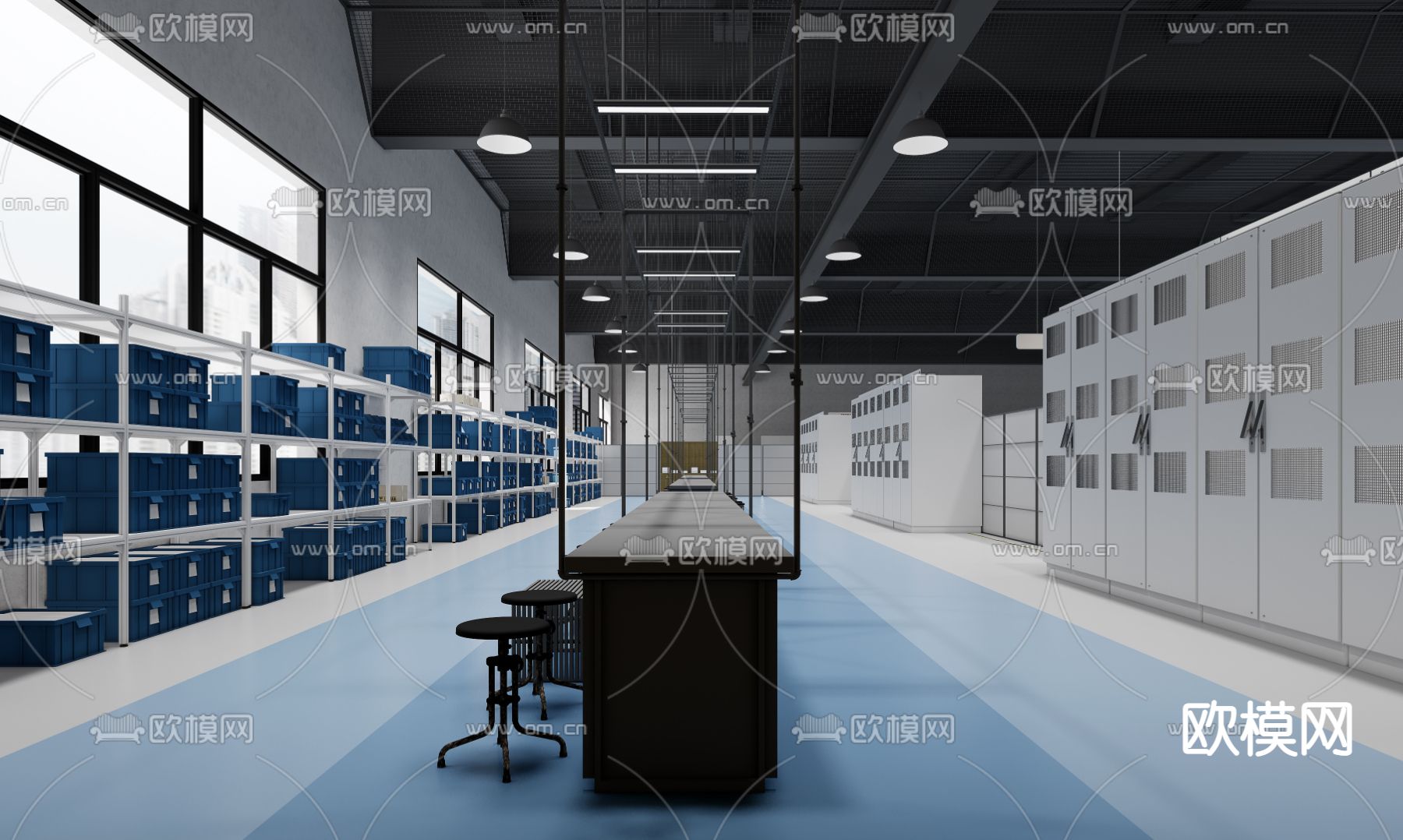 现代工厂车间区su模型下载（渲染图3）