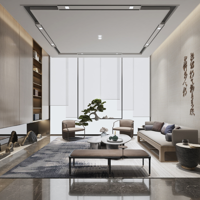  新中式接待室su模型 