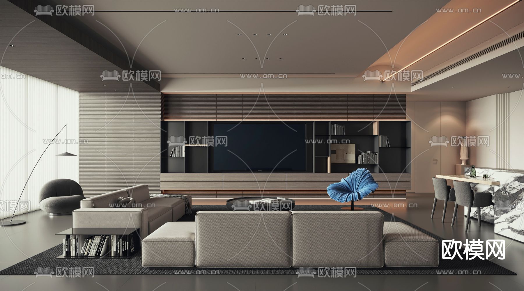 高级灰客厅3d模型