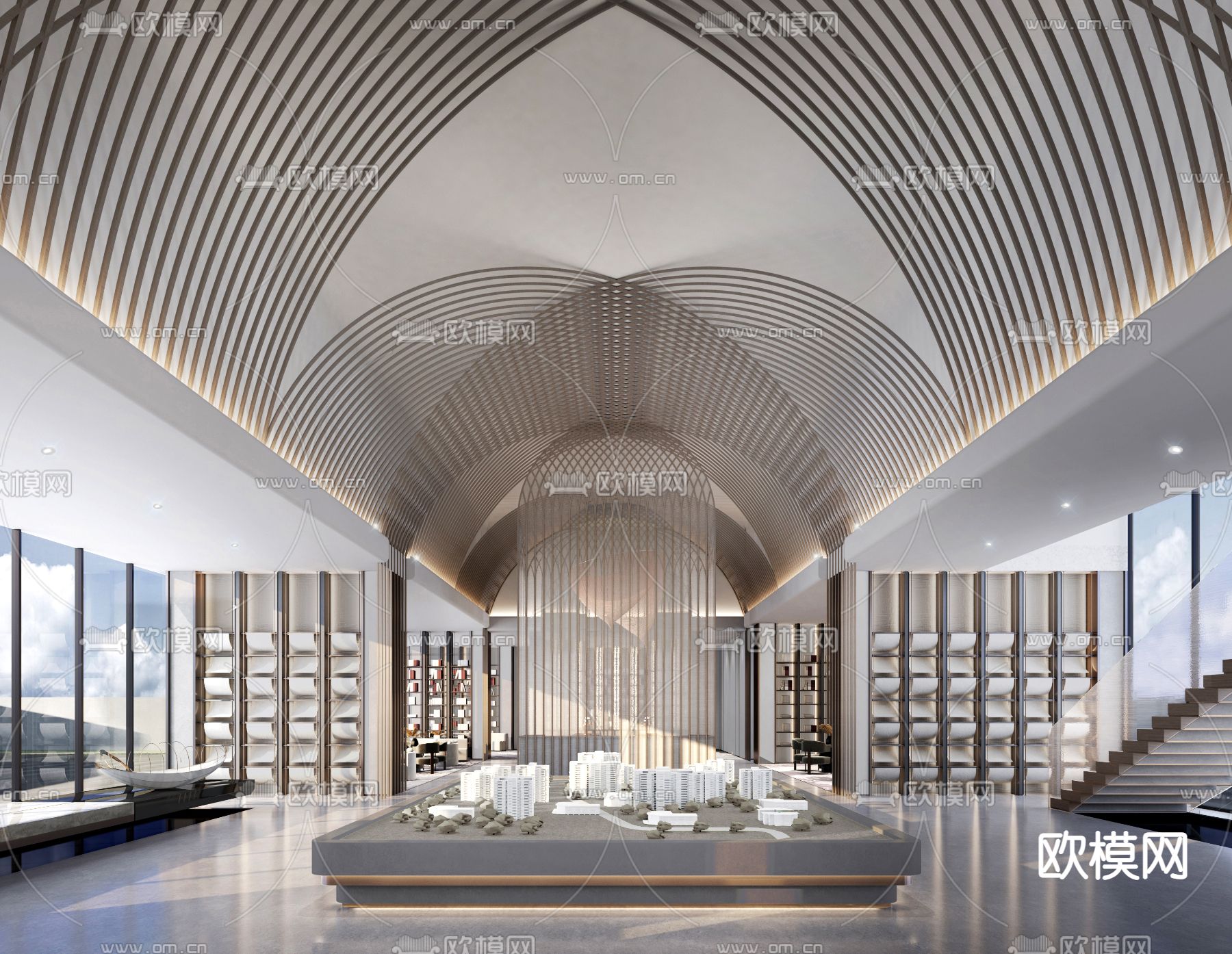 轻奢售楼处su模型下载（渲染图3）