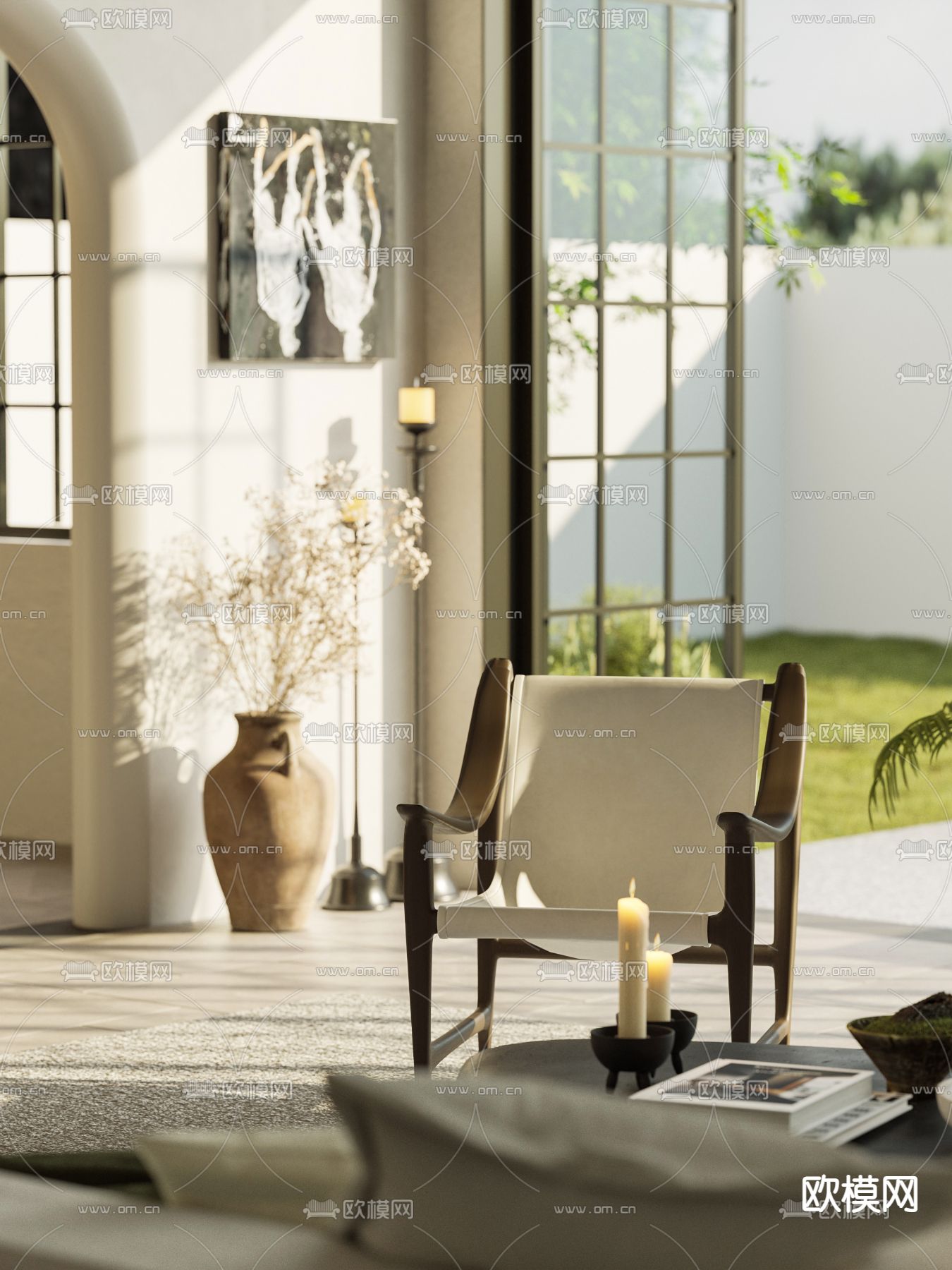 侘寂别墅客厅3d模型下载（渲染图3）