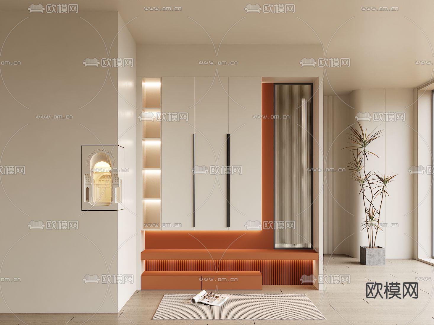 奶油风门厅 玄关过道3d模型下载