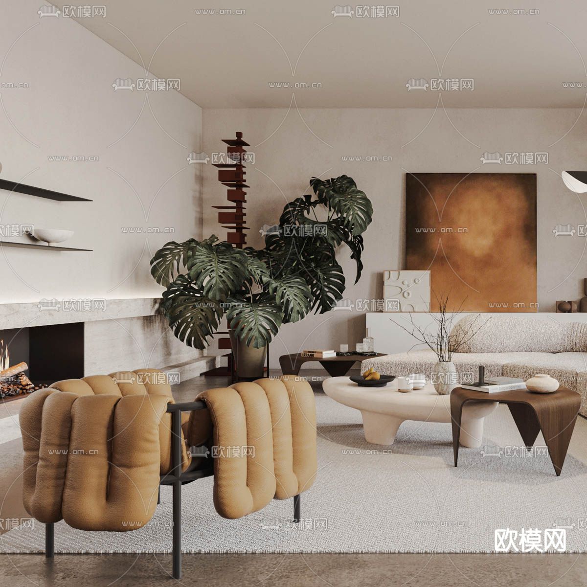 侘寂风客厅3d模型下载（渲染图2）