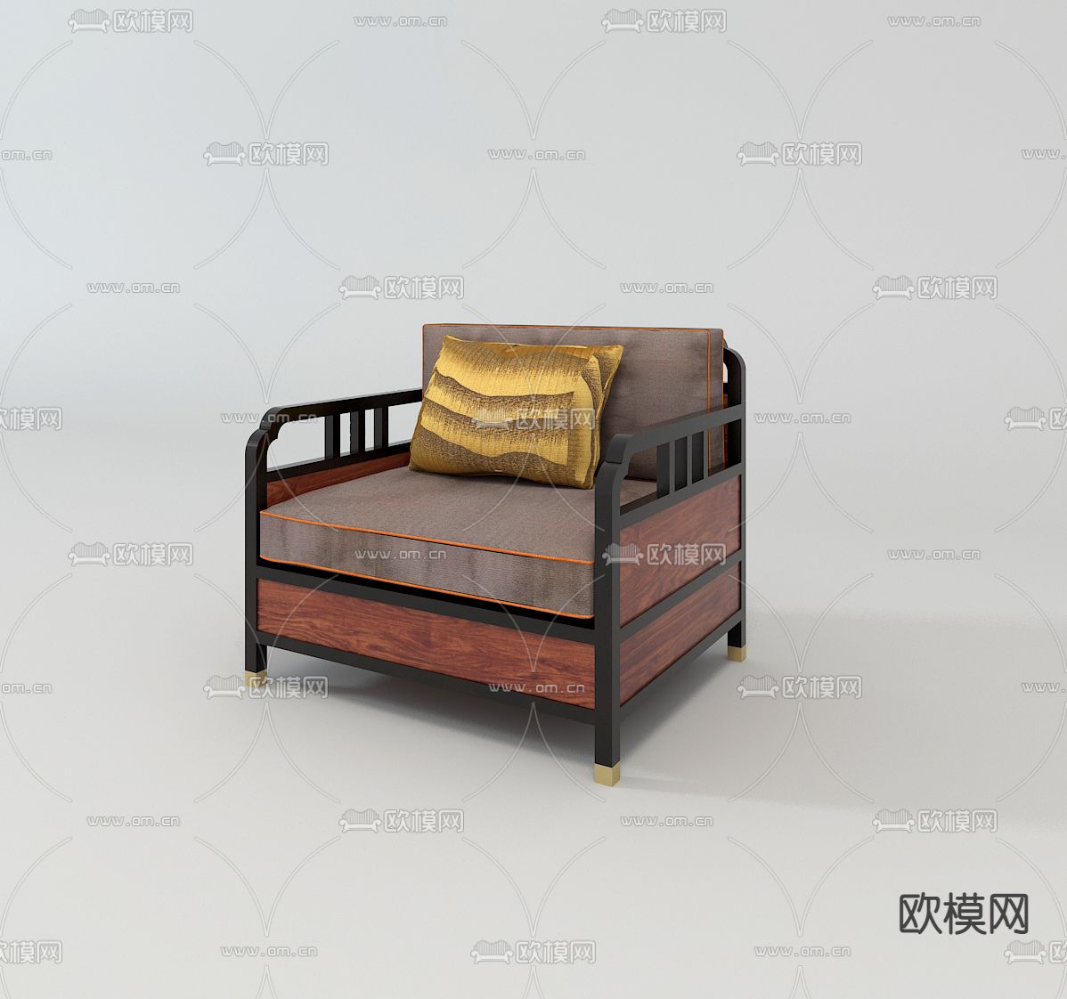 中式单人沙发免费3d模型下载（渲染图1）