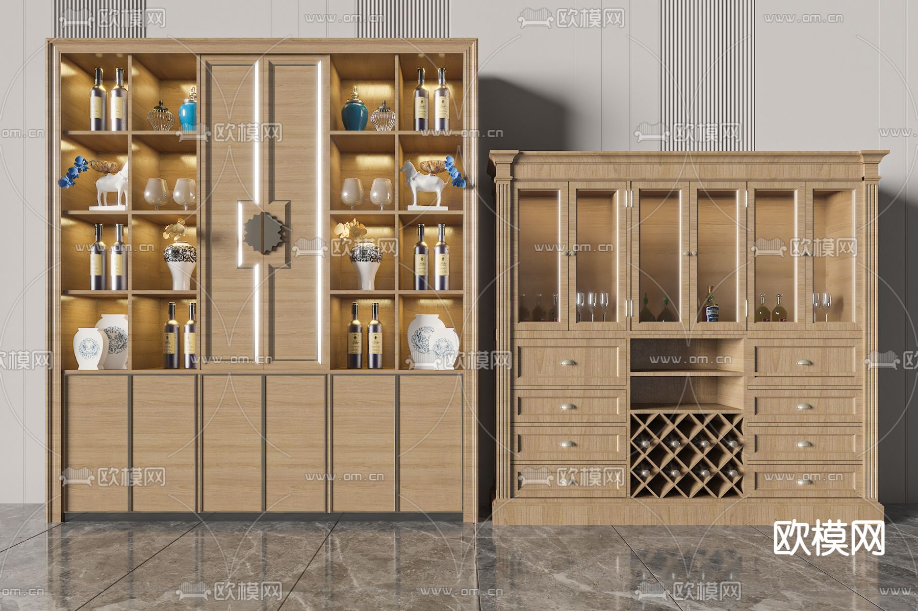 新中式酒柜3d模型下载